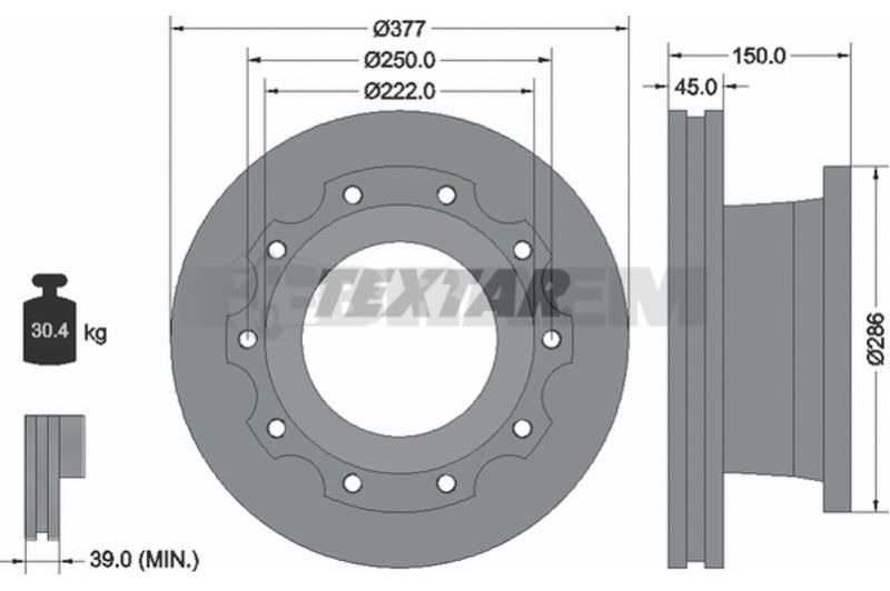 Lkw- und Busersatzteile - Bremssystem - Scheibenbremse und Trommelbremse - Bremsscheibe - TEX93117700
