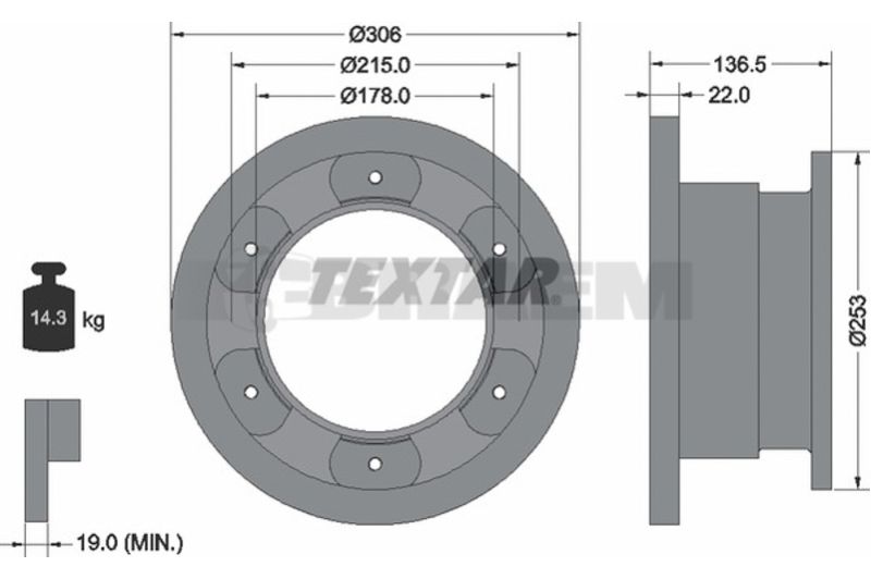 Lkw- und Busersatzteile - Bremssystem - Scheibenbremse und Trommelbremse - Bremsscheibe - TEX93127300