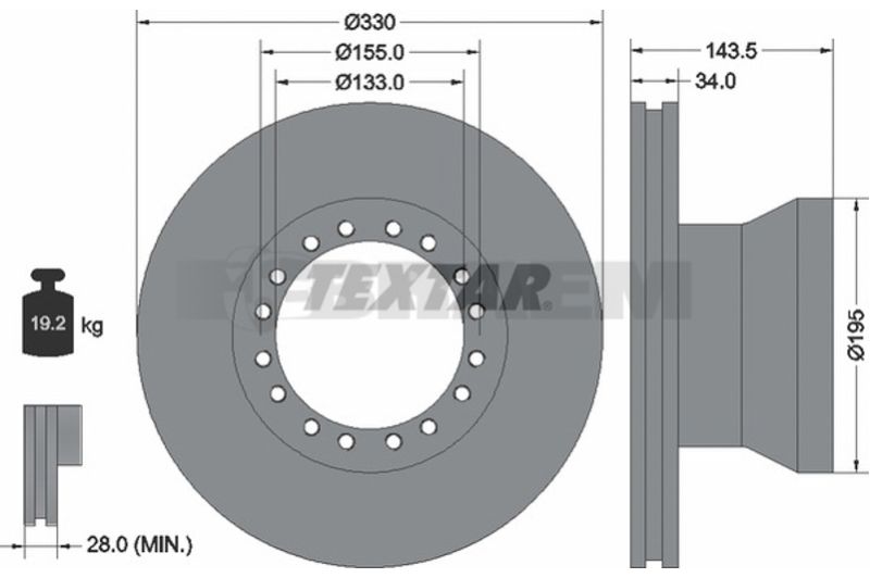 Lkw- und Busersatzteile - Bremssystem - Scheibenbremse und Trommelbremse - Bremsscheibe - TEX93142500