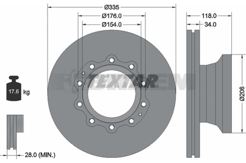 Lkw- und Busersatzteile - Bremssystem - Scheibenbremse und Trommelbremse - Bremsscheibe - TEX93143100