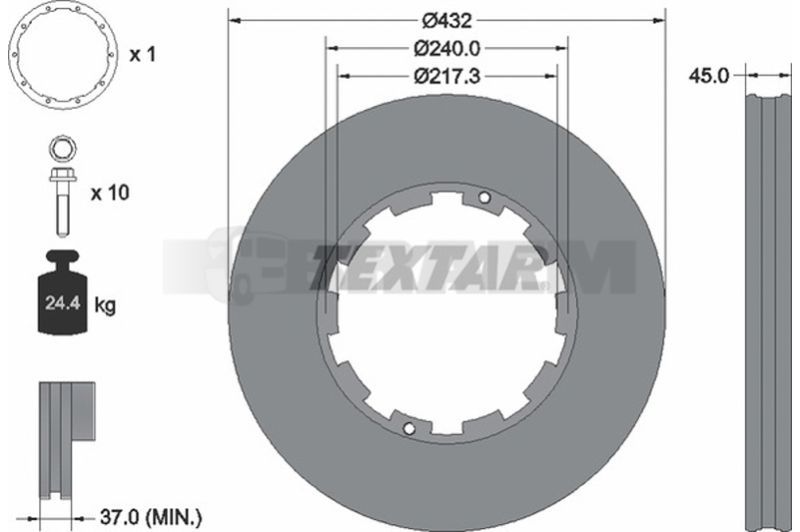 Lkw- und Busersatzteile - Bremssystem - Scheibenbremse und Trommelbremse - Bremsscheibe - TEX93145600