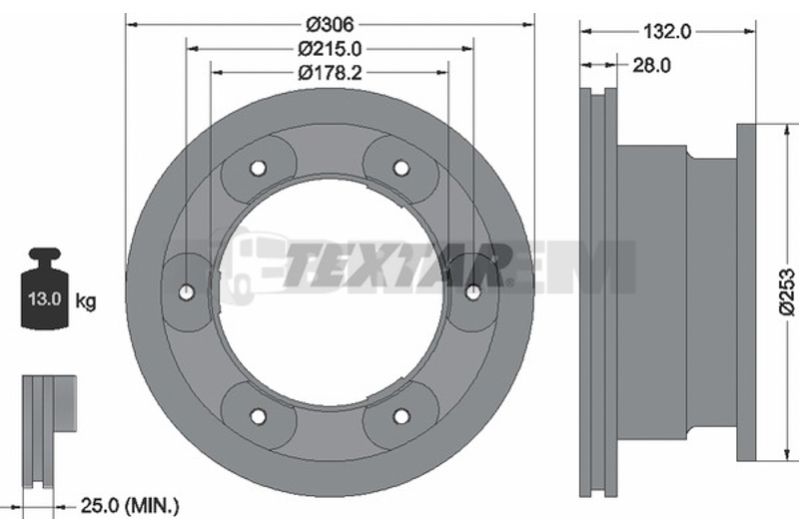 Lkw- und Busersatzteile - Bremssystem - Scheibenbremse und Trommelbremse - Bremsscheibe - TEX93177703