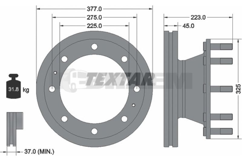 Lkw- und Busersatzteile - Bremssystem - Scheibenbremse und Trommelbremse - Bremsscheibe - TEX93185303