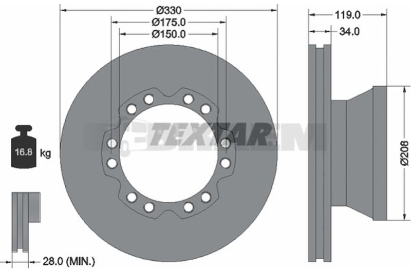 Lkw- und Busersatzteile - Bremssystem - Scheibenbremse und Trommelbremse - Bremsscheibe - TEX93187800