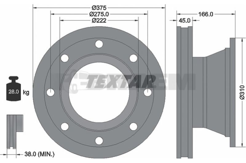 Lkw- und Busersatzteile - Bremssystem - Scheibenbremse und Trommelbremse - Bremsscheibe - TEX93192300