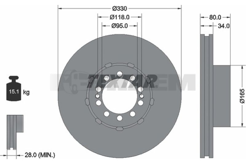 Lkw- und Busersatzteile - Bremssystem - Scheibenbremse und Trommelbremse - Bremsscheibe - TEX93192500