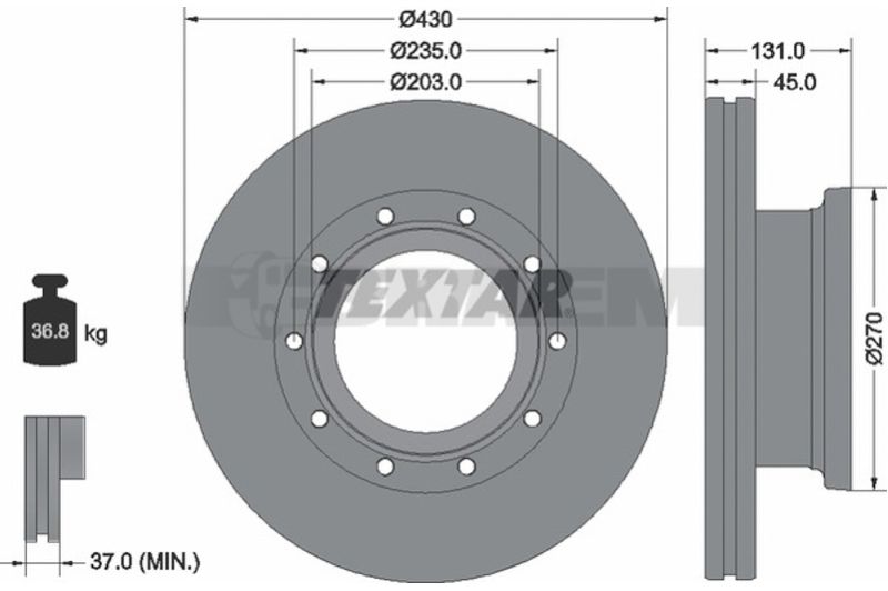 Lkw- und Busersatzteile - Bremssystem - Scheibenbremse und Trommelbremse - Bremsscheibe - TEX93267000