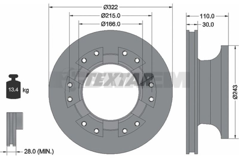Lkw- und Busersatzteile - Bremssystem - Scheibenbremse und Trommelbremse - Bremsscheibe - TEX93276100