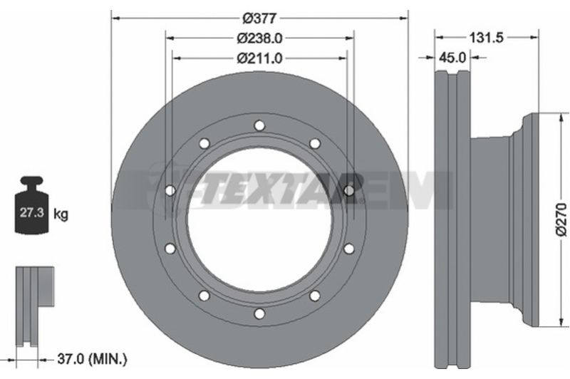 Lkw- und Busersatzteile - Bremssystem - Scheibenbremse und Trommelbremse - Bremsscheibe - TEX93276800