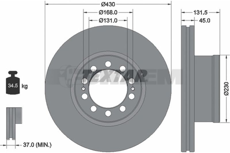 Lkw- und Busersatzteile - Bremssystem - Scheibenbremse und Trommelbremse - Bremsscheibe - TEX93291200