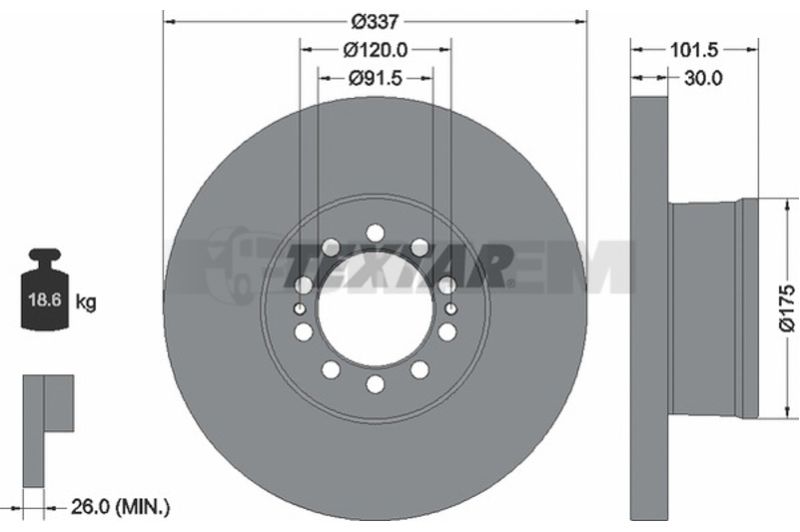 Lkw- und Busersatzteile - Bremssystem - Scheibenbremse und Trommelbremse - Bremsscheibe - TEX93296100