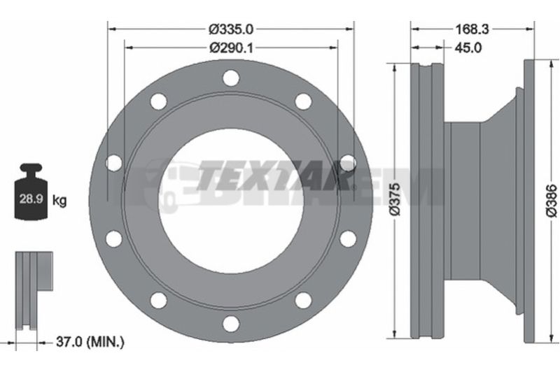 Lkw- und Busersatzteile - Bremssystem - Scheibenbremse und Trommelbremse - Bremsscheibe - TEX93308800