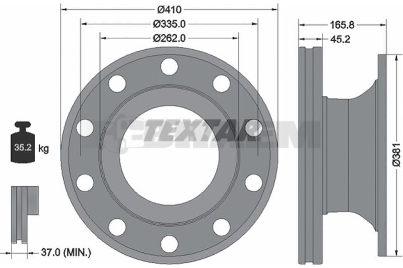 Lkw- und Busersatzteile - Bremssystem - Scheibenbremse und Trommelbremse - Bremsscheibe - TEX93322500